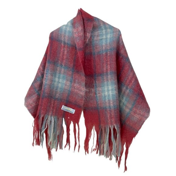 St Albans Pure Mohair‎ Pile Fringed Checked Oversized Scarf Shawl Australia NWOT